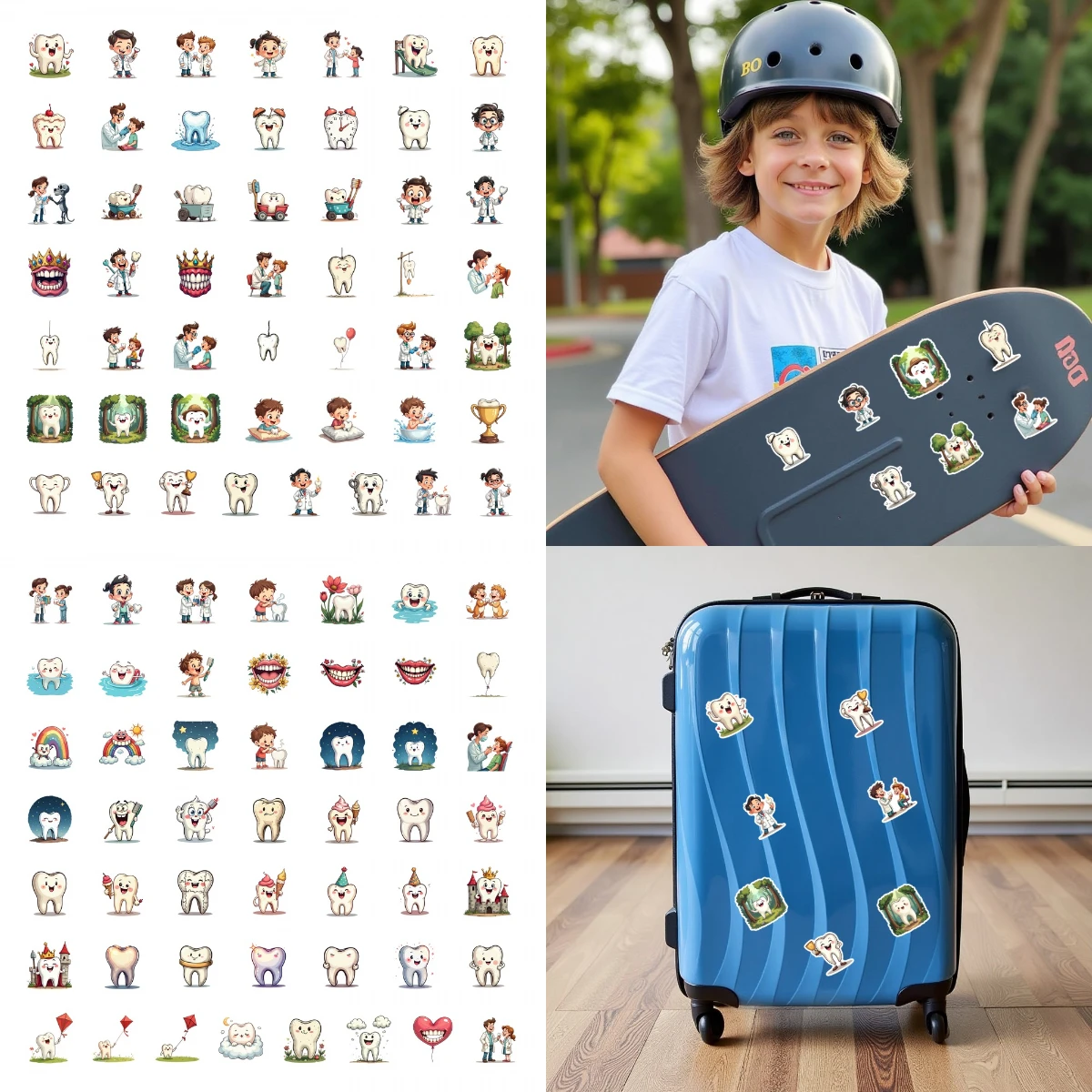 50pcs Cartoon Tooth Stickers Dental Clinic Funny Dentist Care Stationery Stickers For Guitar Laptop Skateboard Graffiti Decals