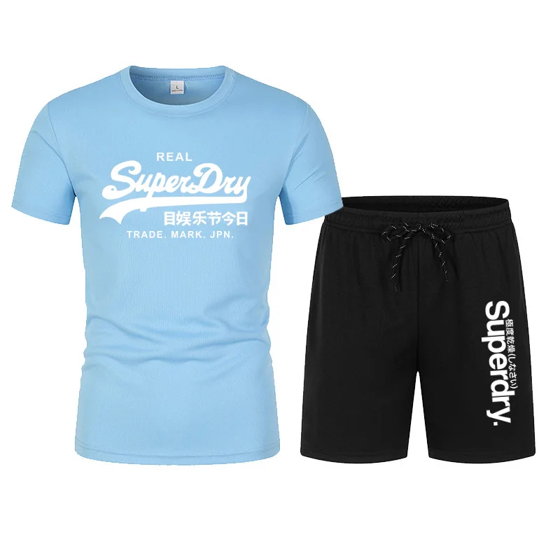 Summer Outdoor Sports Suit Men\'s Short-sleeved Shorts Casual Fashion Two-piece Set Breathable Quick-drying Fitness Clothes S-3XL