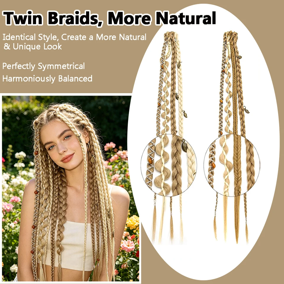 Extensiones de Cabello Bohemias con Clip Hilos de Hadas Hechas a Mano Sintéticas para Niñas Fiesta Halloween Navidad Festival 3