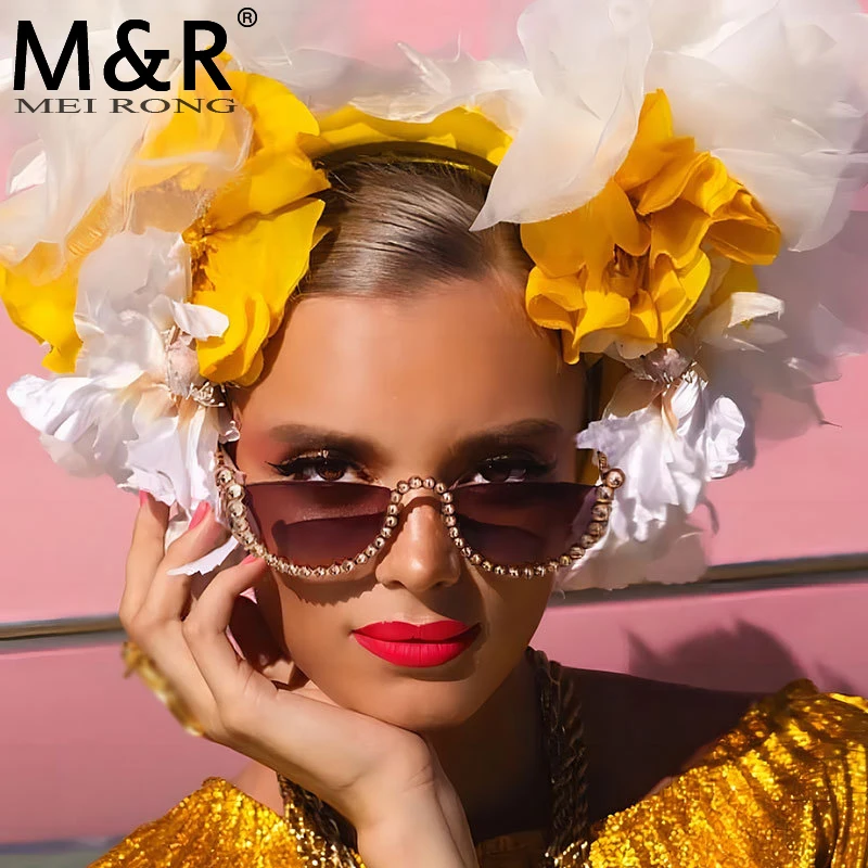 

2024New Women's Diamond Half Frame Sunglasse Retro Trend Gradient Metal Eyeglass Frame Outdoor Street Shooting Versatile Sunnies