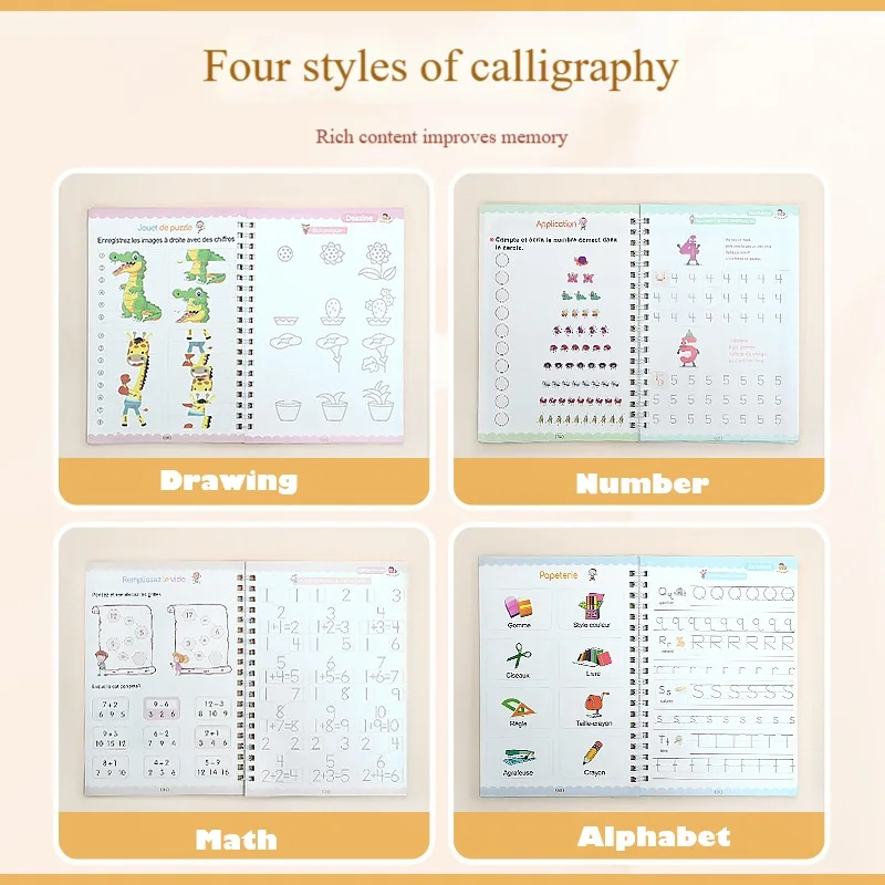 

Многоязычный 1 комплект, тетрадь для магической отслеживания с ручкой Монтессори, многоразовые волшебные практические детские книги для рисования, развивающие игрушки