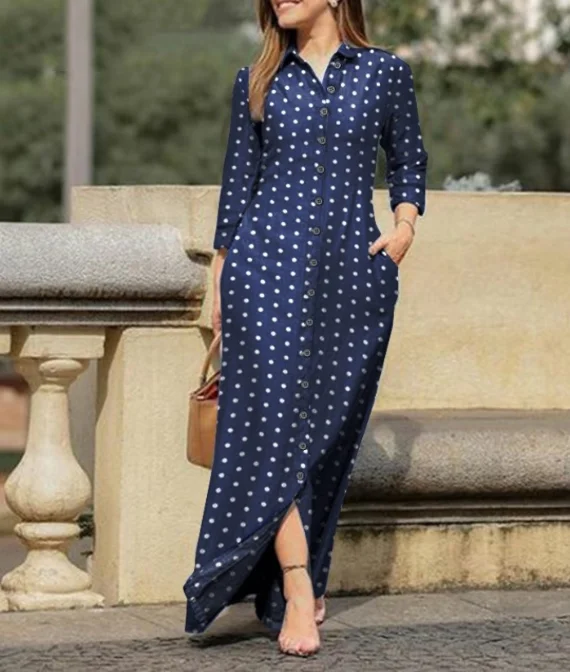 エレガントなプリントドレスファッションラペルシングルブレスト長袖スリムフィットドレス春秋ヴィンテージ婦人服