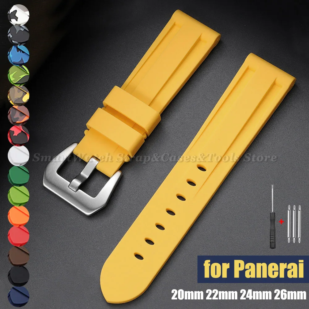 

20/22/24/26mm Stitching Sports Silicone Watchbands for Panerai Soft Comfortable Rubber Watch Strap Blue Black Brown Accessories