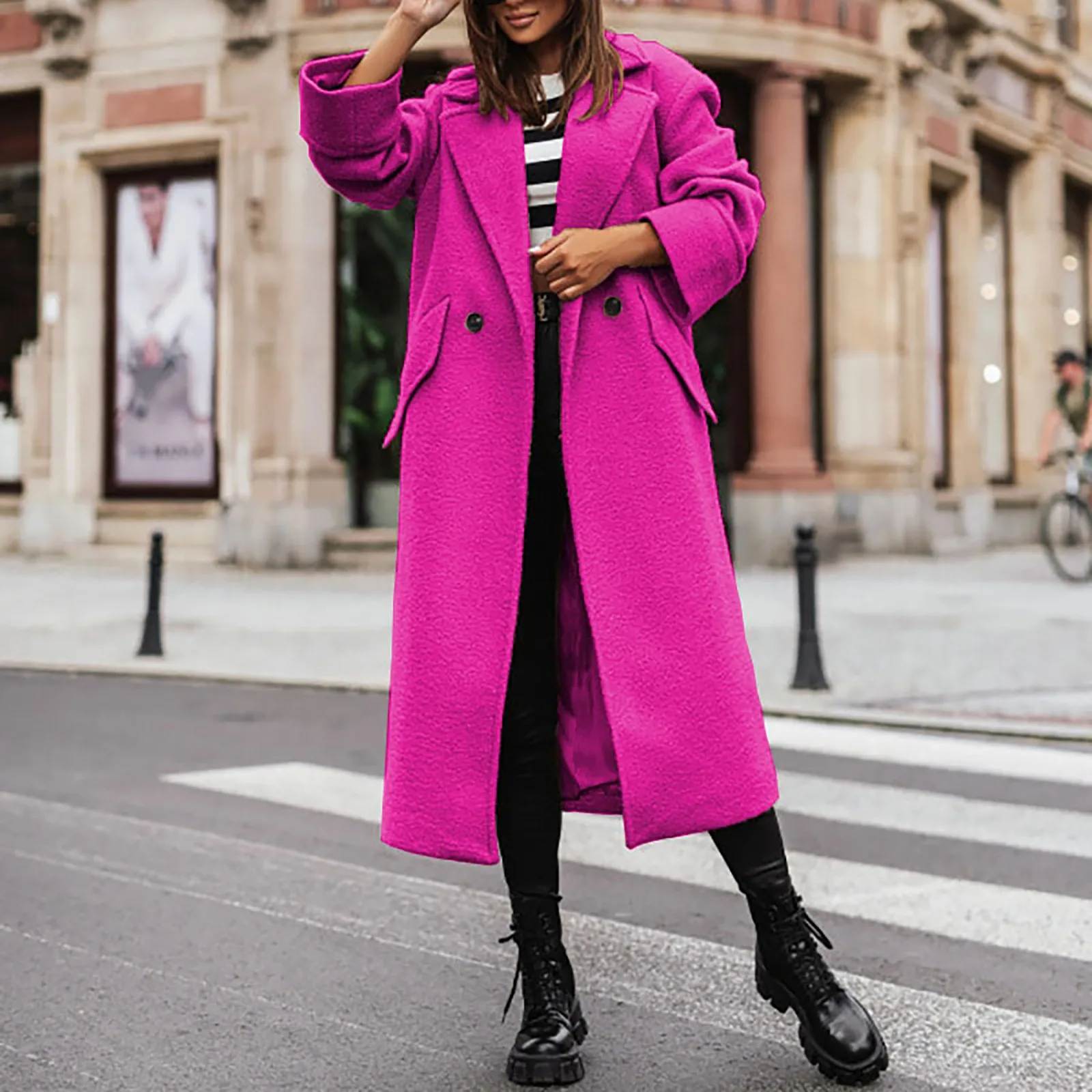 Abrigo de lana con cuello informal para mujer, chaqueta peluda de lana informal de manga larga y holgada, para uso diario, otoño e invierno