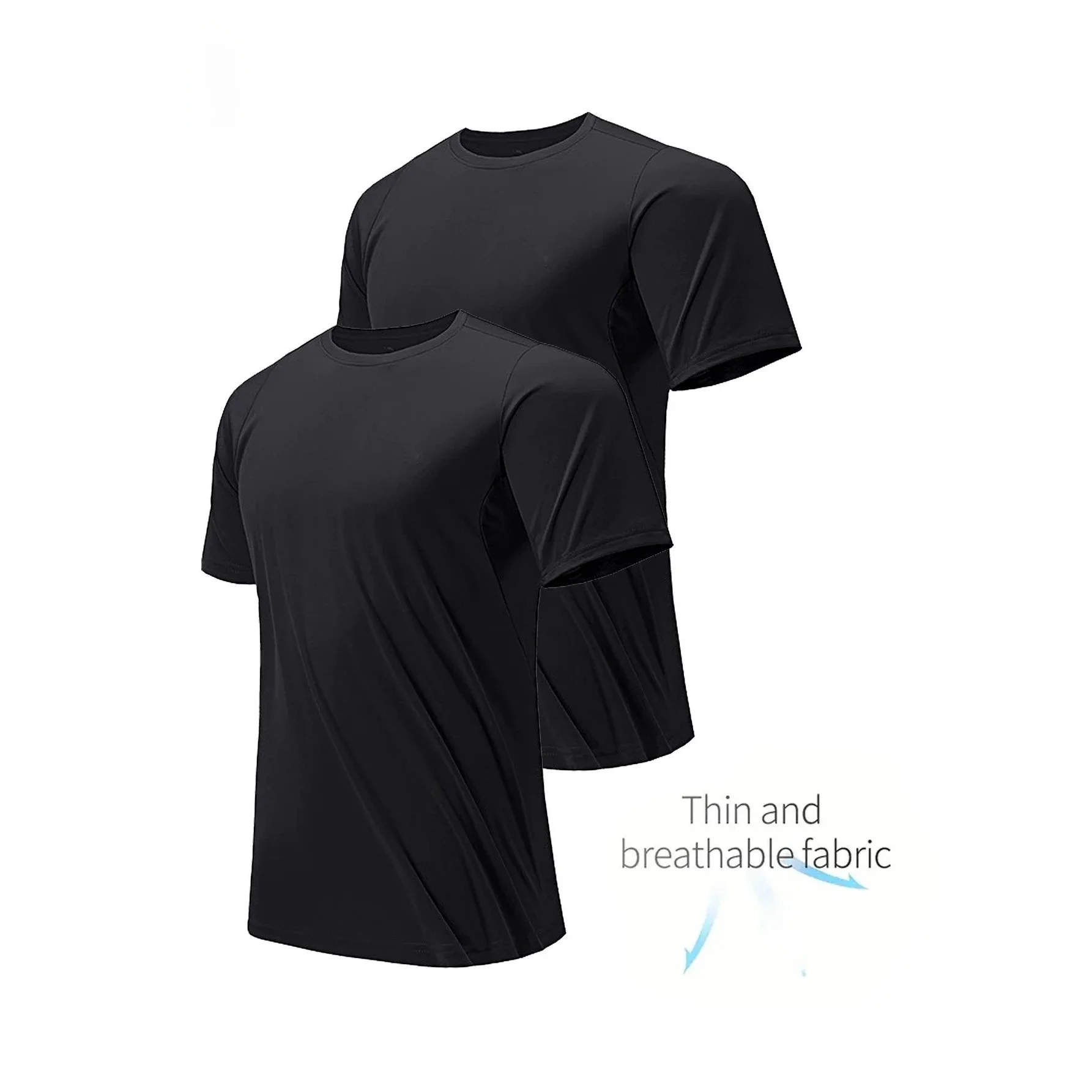 UltraLight Quick Dry Black round Neck T-Shirt 2Pack Men's Ultra Slim Fit Nine Sleeve Length Henry Collar Youth Fashion