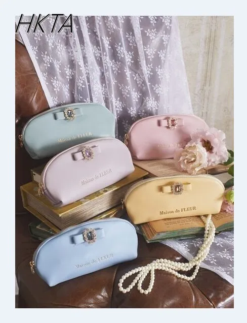 

Japanese Bags New Gem Card Holder Fashion Rhinestone Bow Bag Charm Hairpin Pencil Case Female Girls Lolita Kawaii Cosmetic Bag