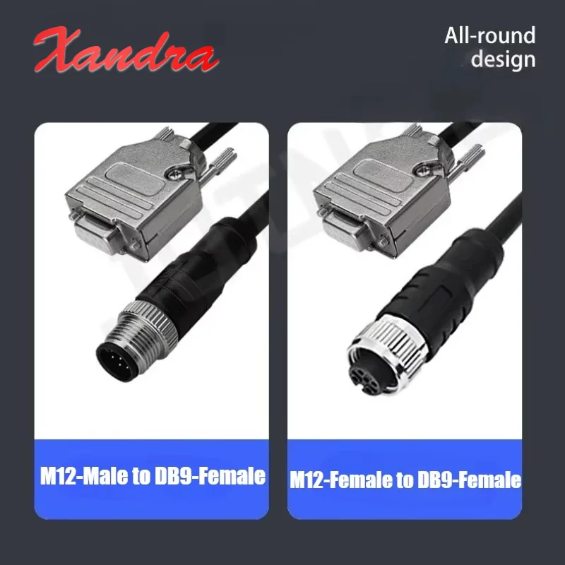 M12 5 Core 8 Pin to DB9 Serial Extension Cable IP67 Waterproof Metal Aviation Connector 1 to 2 Splitter Line for Code Reader EV