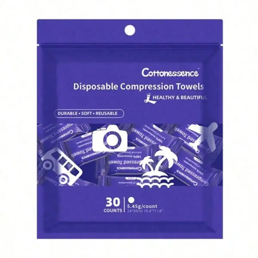 30pcs Disposable Compressed Face Towels, Portable Soft Travel Compressed Towels, Expandable Cleansing Towel for Outdoor Camping Hiking, Travel & Bathroom Cleaning Supplies