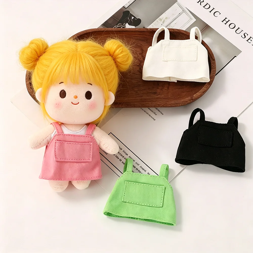 Mini Doll Apron Overalls Solid Color Doll Clothing Handmade Fabric Replacement Outfit For 10cm Cotton Stuffed Doll Accessories
