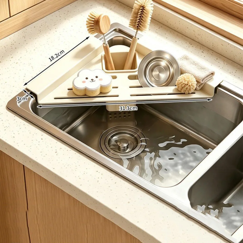 Carbon Steel Sink Corner Rack Triangular Shape Quick Water Drainage Sink Drain Shelf with Draining Cup Dish Drying Rack
