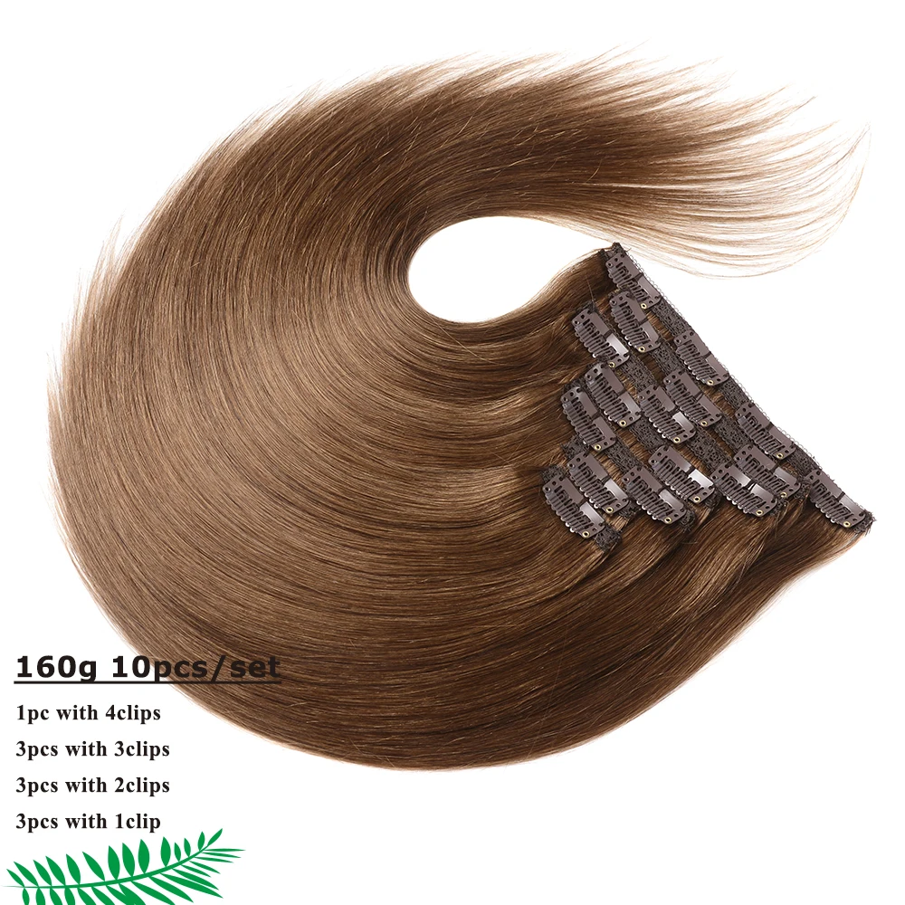 Doreen 160 200 240G Add Volumes European Remy Human Hair Extensions Clip in Full Head Set Brown Color for Summer 10Pcs 16 to 24