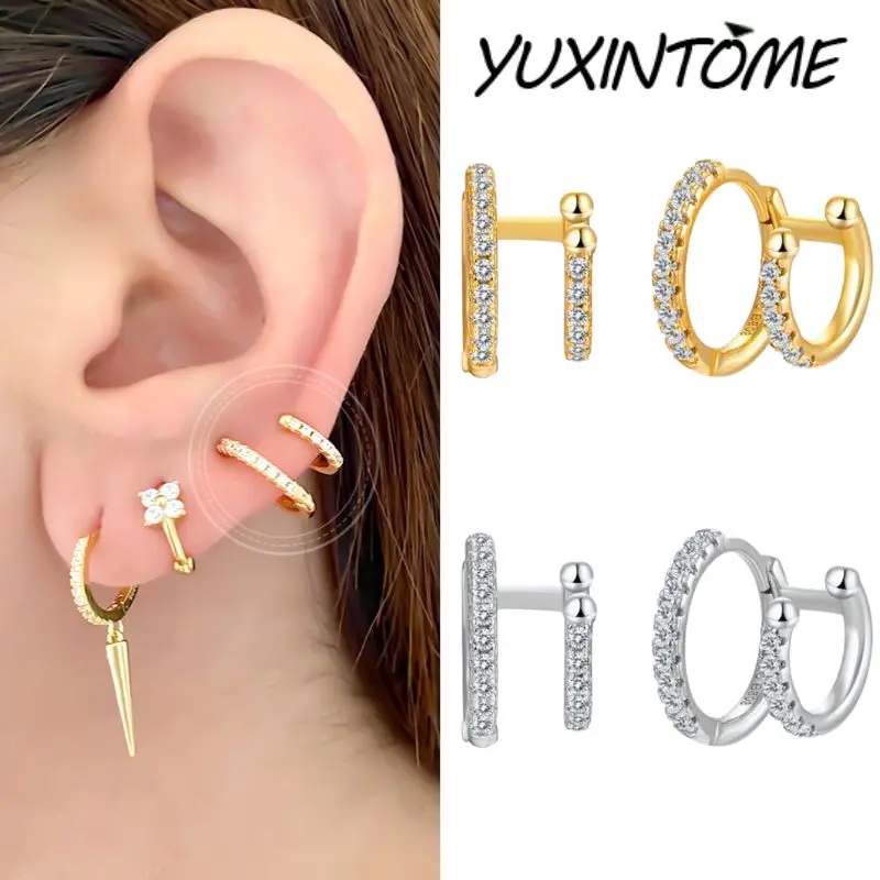 

925 Sterling Silver Needle High Fashion Irregular Double Layer Zircon Earrings Ladies Party Wedding Earrings Ear Accessories