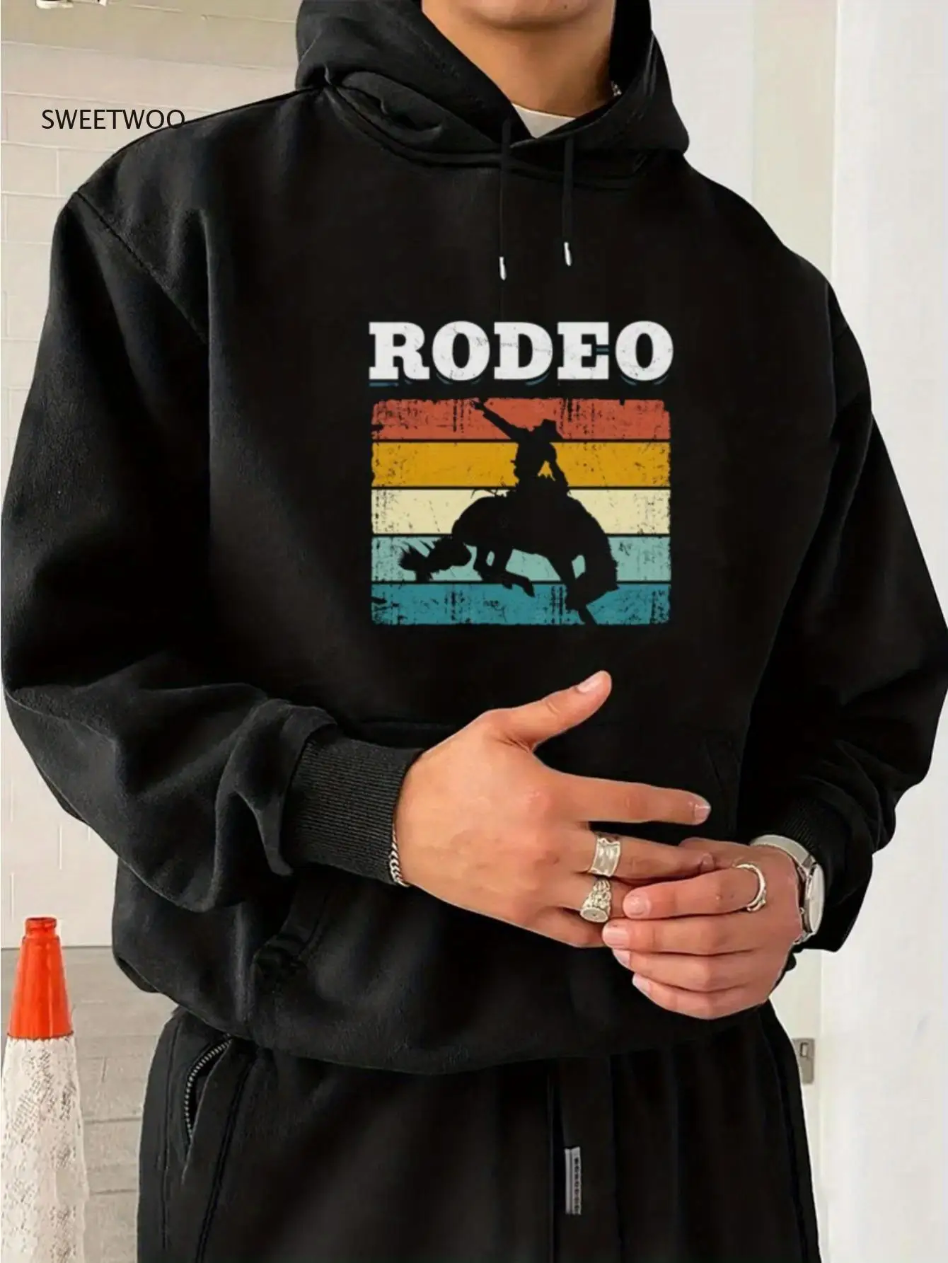 

Принт логотипа Bull Rodeo, толстый всесезонный пуловер с капюшоном, приталенный крой для соревнований по родео, ковбойская толстовка