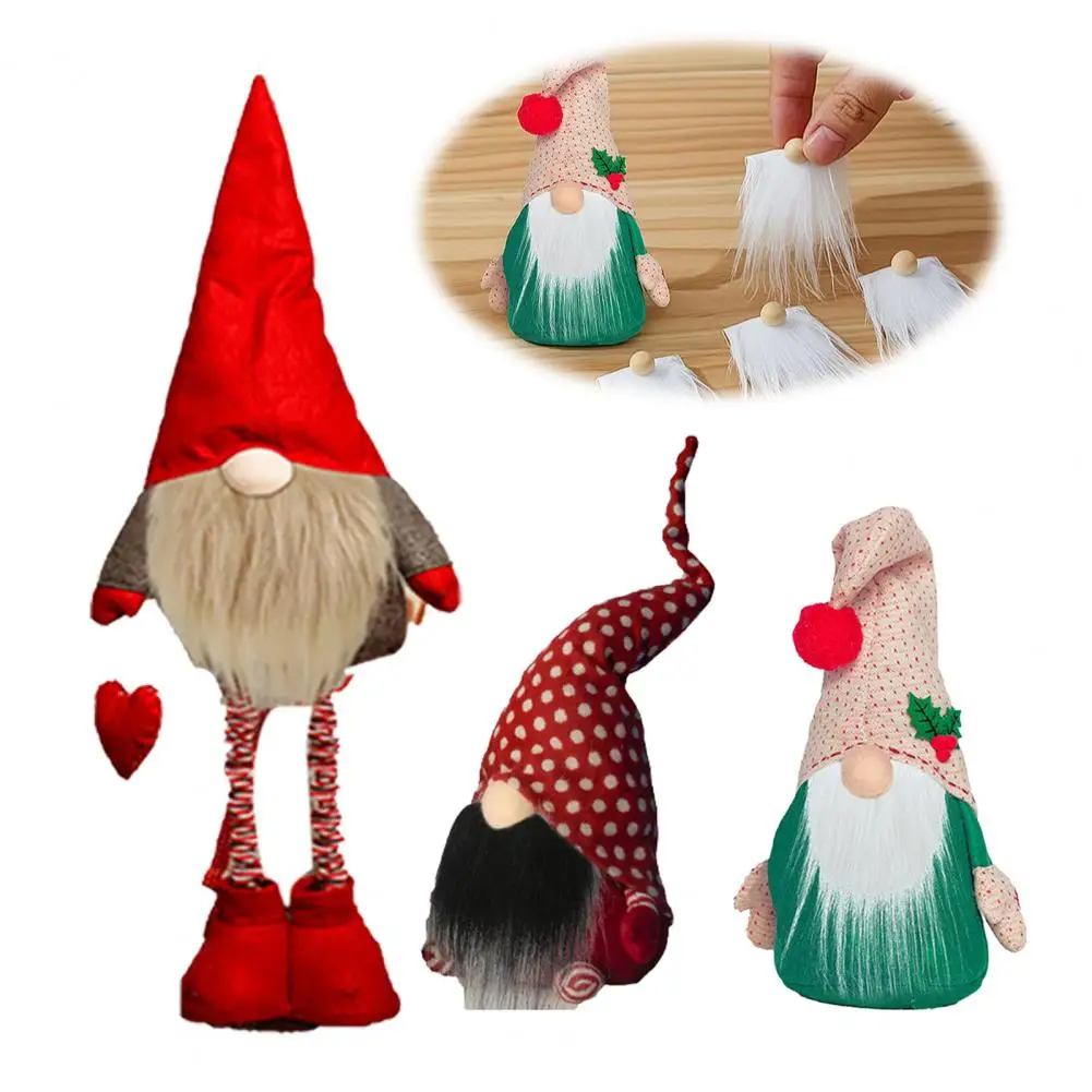 12Pcs Gnome Beard And Nose Kit, DIY Christmas Craft Supplies with Plush Beards And Wooden Ball Noses for Doll Making