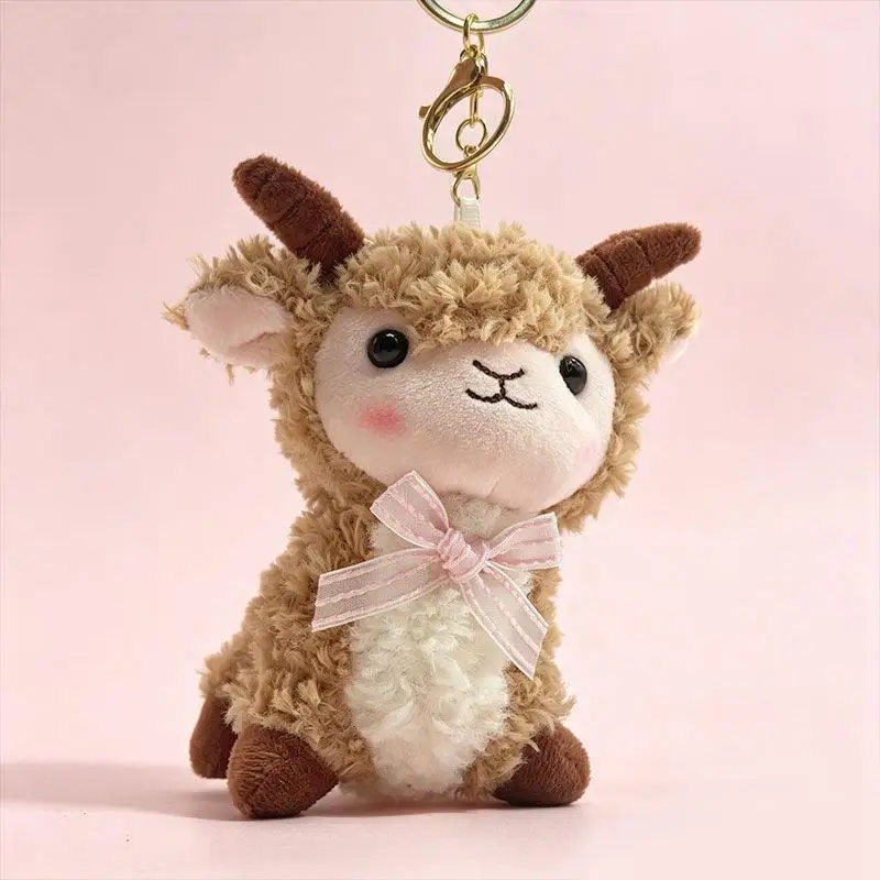 Cute Fluffy Plush Sheep Keychain With Golden Bow And Sturdy Metal Clasp For Backpack Decor Kids Birthday Gifts