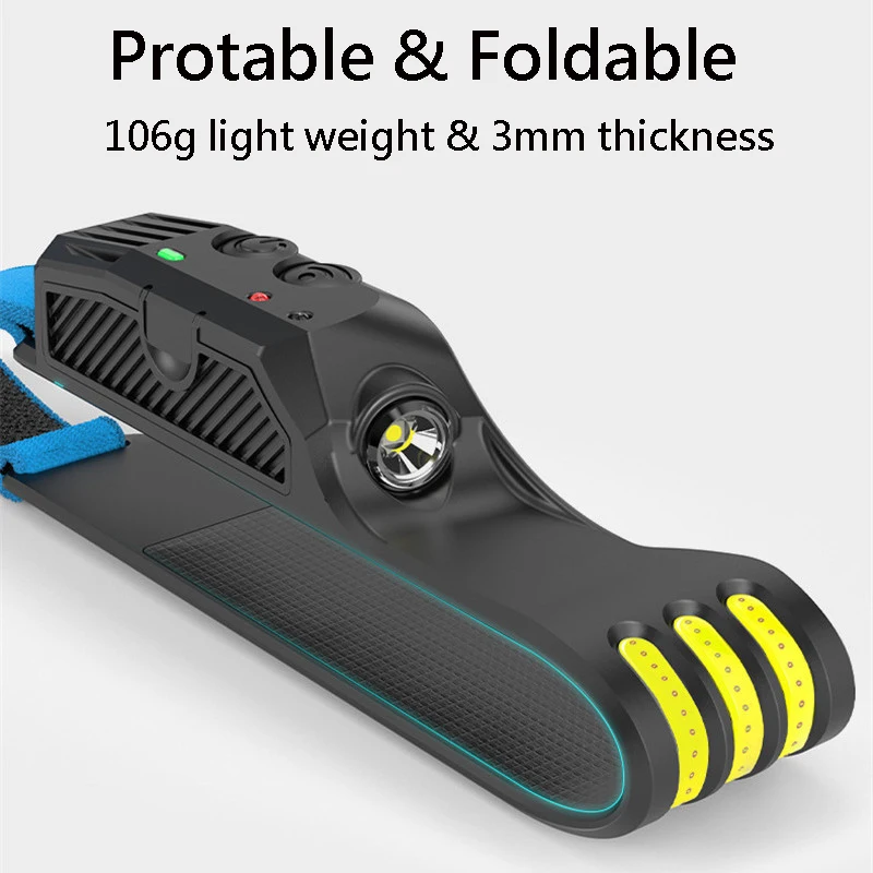 Foladable Induction  Headlight with Built-in Battery Head Flashlight Outdoor Riding Light USB Charging Night Running Hiking Lamp