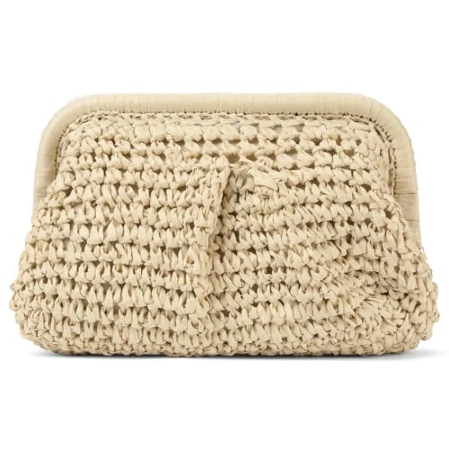 

RNIEGA Straw Clutch Purses for Women Cloud Dumpling Pouch Straw crossbody Handbag Summer Beach Woven Shoulder Bags