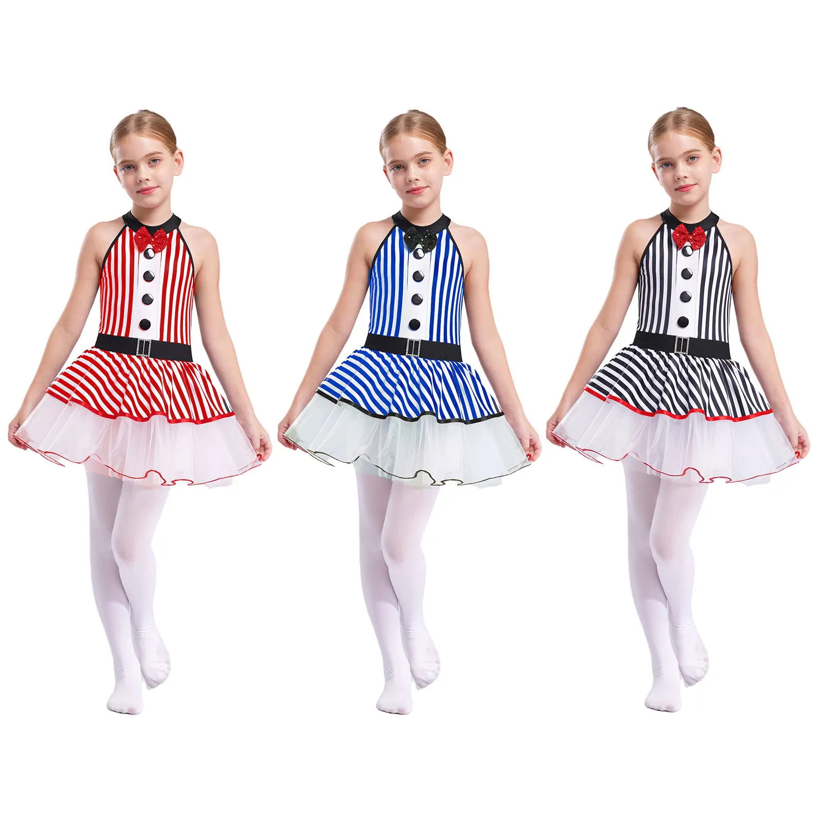 

New Girls Ballet Tutu Dress Leotards Dance Clothing Kids Party Princess Dresses Striped Bowknot Child Act Dancewear Costumes