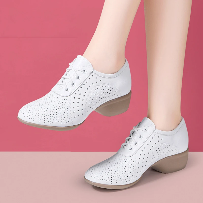 Adult Lace Up Dancing Women's Shoes Hollowed Out Breathable Low Heel Soft Sole Anti Slip Shock Absorption Dancing Shoes New