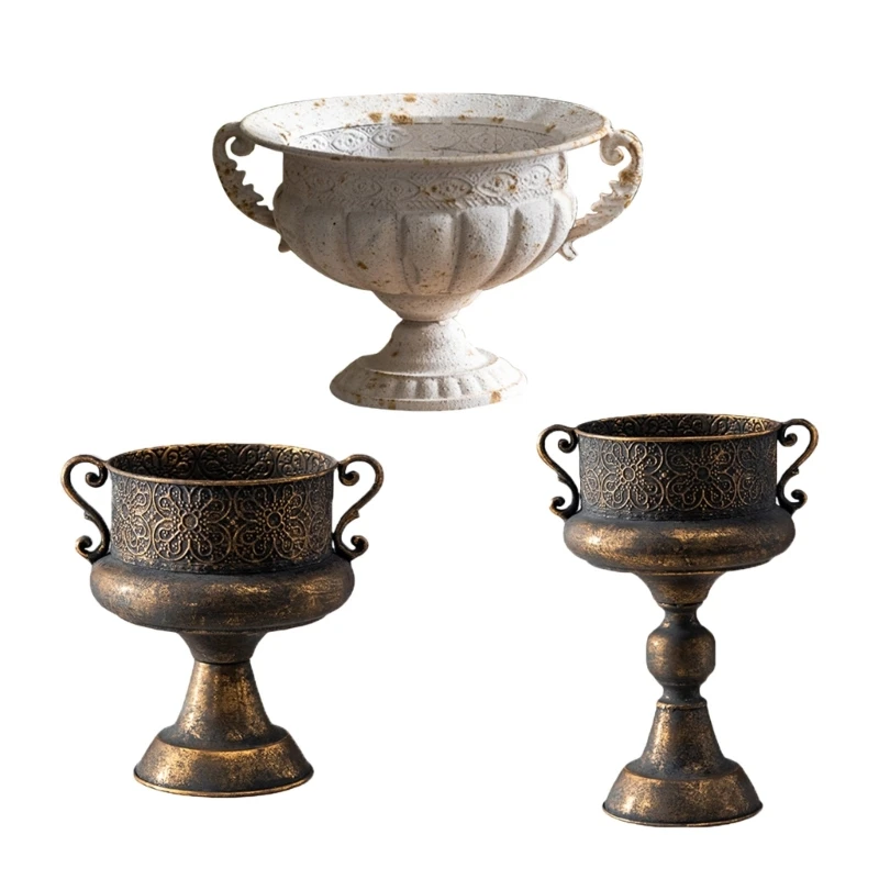 Round Antique Iron Planter Featuring Embossed Detail For Elegant Living Space