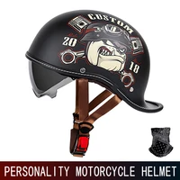 Casco retro casco de motocicleta con cola cortada para hombres y mujeres casco de crucero Prince de las cuatro estaciones medio casco con personalidad.