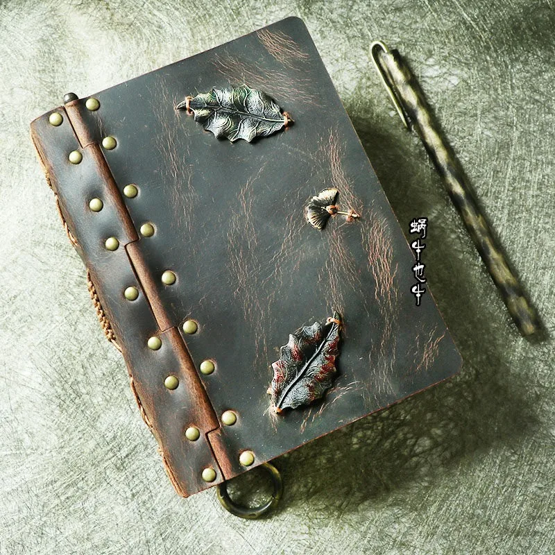 Snail is also a cow handmade cowhide book European retro nostalgic copper leaf genuine leather magic creative notebook diary