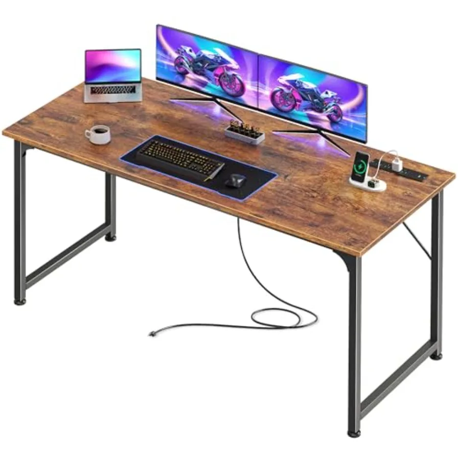 

55 X 20 Inch Office Computer Desk with Power Outlets and USB-C Port Larger and Longer Gaming Desk for Home Office Study Bedroom