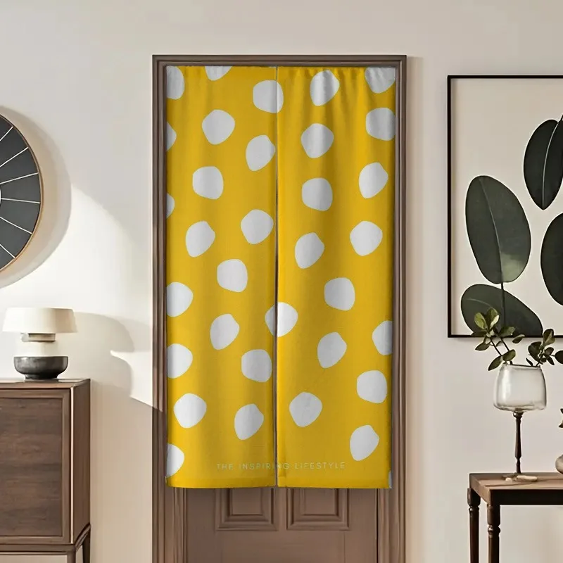 Yellow Polka Dot Fabric Curtain Room Divider Screen for Home Bedroom Living Room Polyester Privacy Curtain Doorway Accent Decor