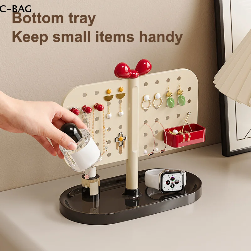 حامل منظم المجوهرات المكتبي مع رفوف تخزين صينية للأقراط والقلائد والخواتم وصناديق وعرض المجوهرات