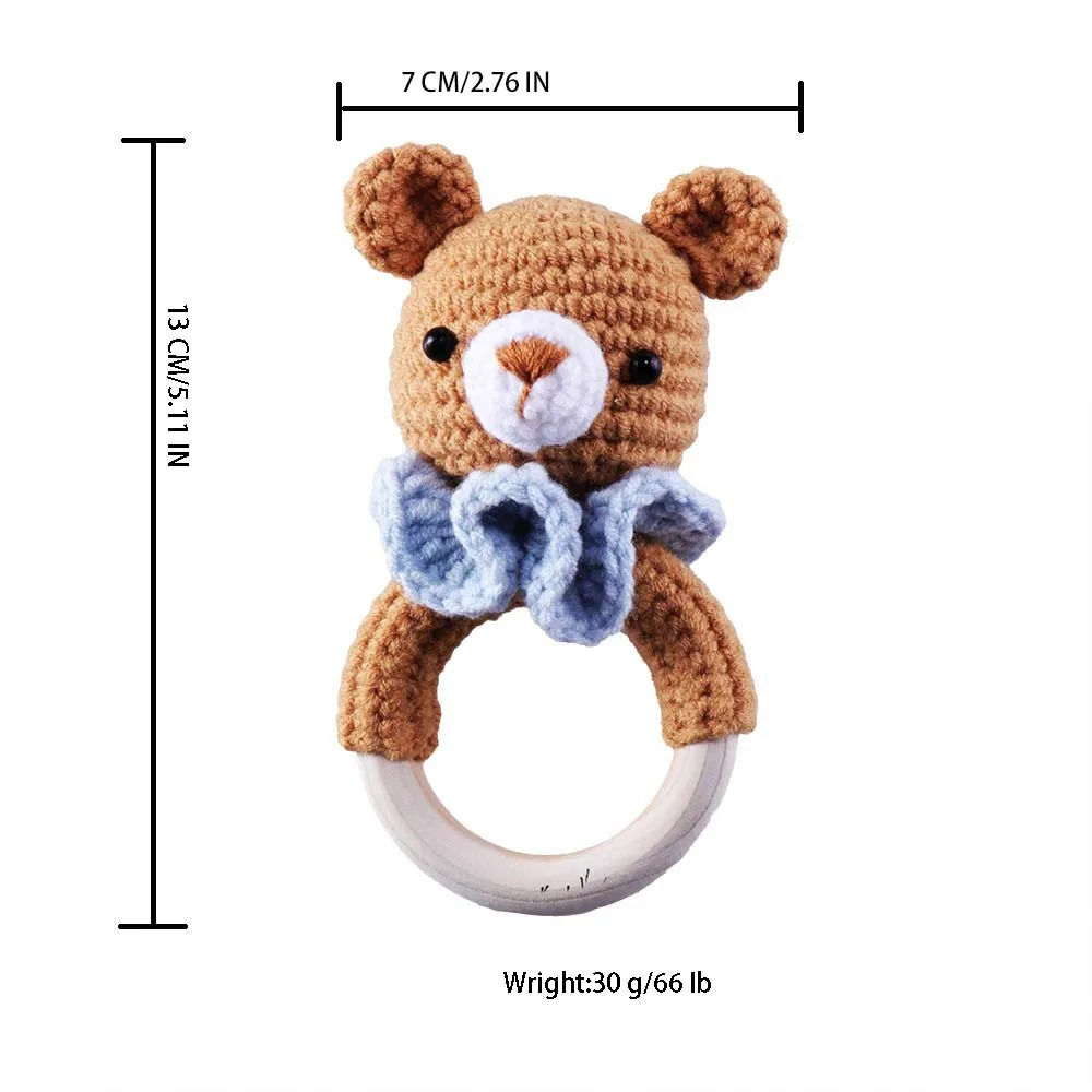 Baby Knitted Rattles Wooden Ring Sound Kodong Animal Ringing Interactive Toys Baby Soothing Doll Handmade Weaving Toys