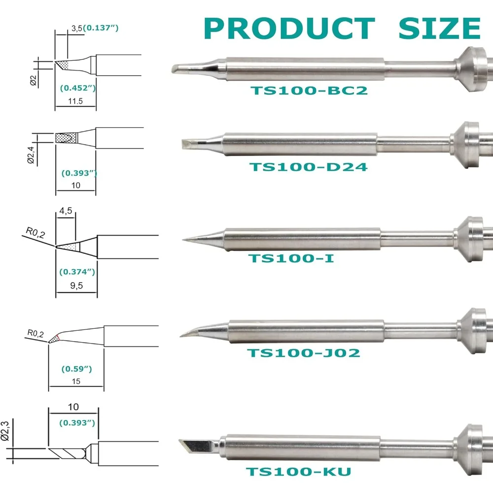 مجموعة أطراف مكواة اللحام TS100/TS101/T85: نماذج K/KU/I/D24/ILS/B2/BC2/BC3/C4/C1/JL02 لـ Pinecil، تسخين سريع وسهل التركيب