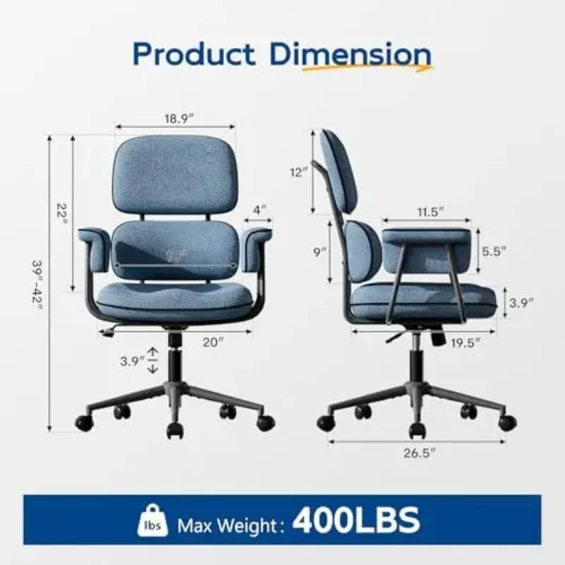 Blue Office Chair, Memory Foam Seat Mid Century Modern Desk Chair | 3.9