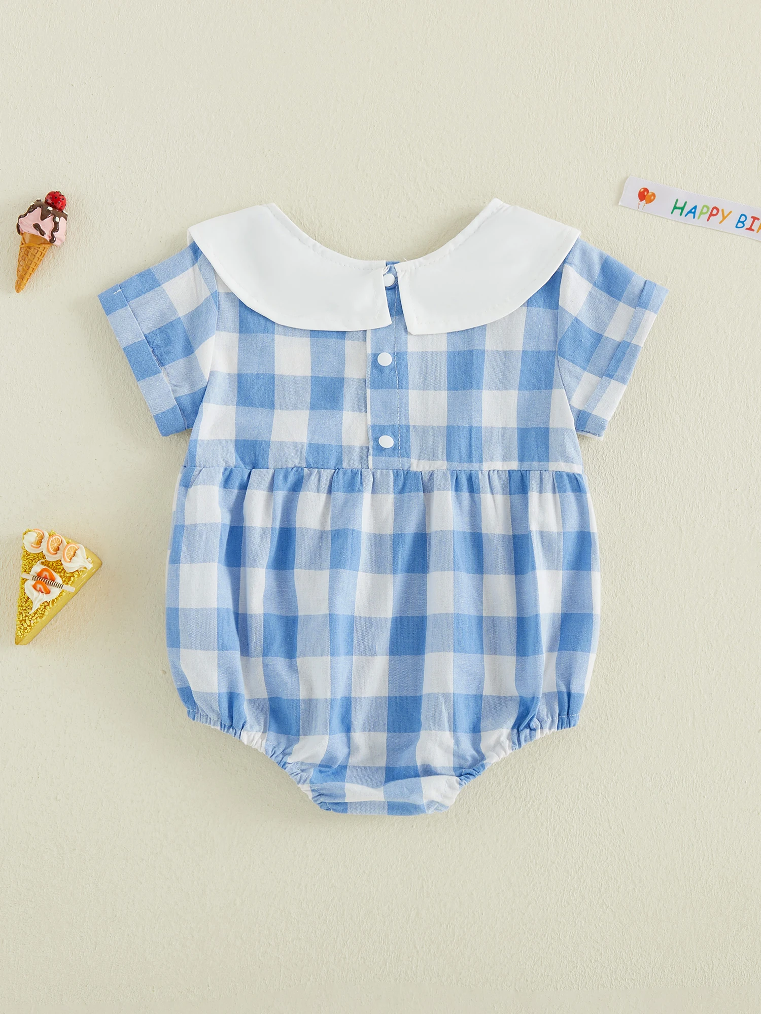 Collar Donut Baby Boy Embroidery Bodysuit First Cape Baby Boy Plaid Romper Bubble First Birthday Outfit Compact