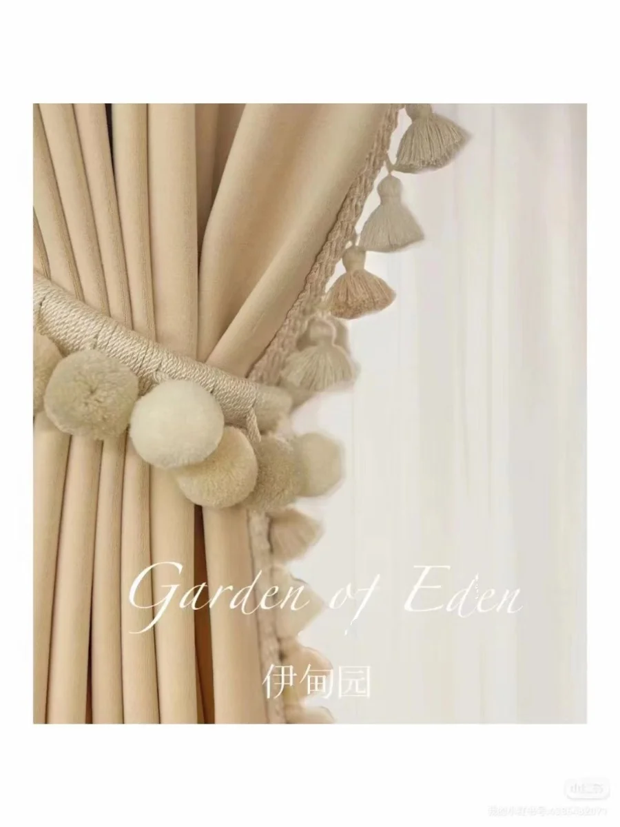 American style rural plush ball curtain strap with no punching strap cute plush ball strap curtain buckle and lace decoration