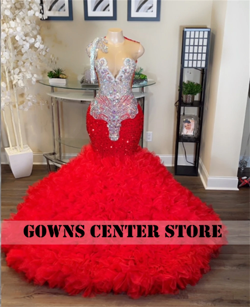 Red Tulle Ruched Silver Crystal Beaded Prom Dresses 2024 Stunning Sexy Mesh Black Girls Birthday Party Gowns vestido Customized