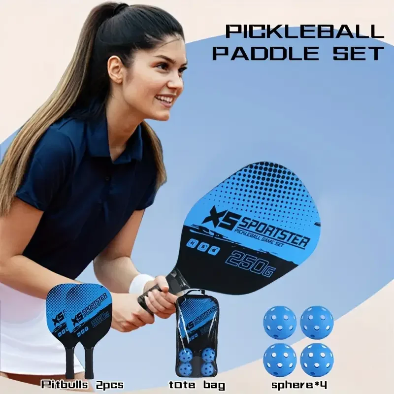 Pickleball Racket Set (2 Rackets + 4 Balls + 1 Cosmetics Bag) High-Quality Poplar Base Plate Pickleball Racket Set Outdoor Sports Special Beginners Entry Training Racket Beach Sports Equipment