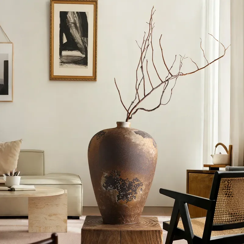 for Wabi-sabi Ceramic Vase High-end Handmade Retro Flower Arrangement for Living Room Model Room Homestay Decoration Ornament