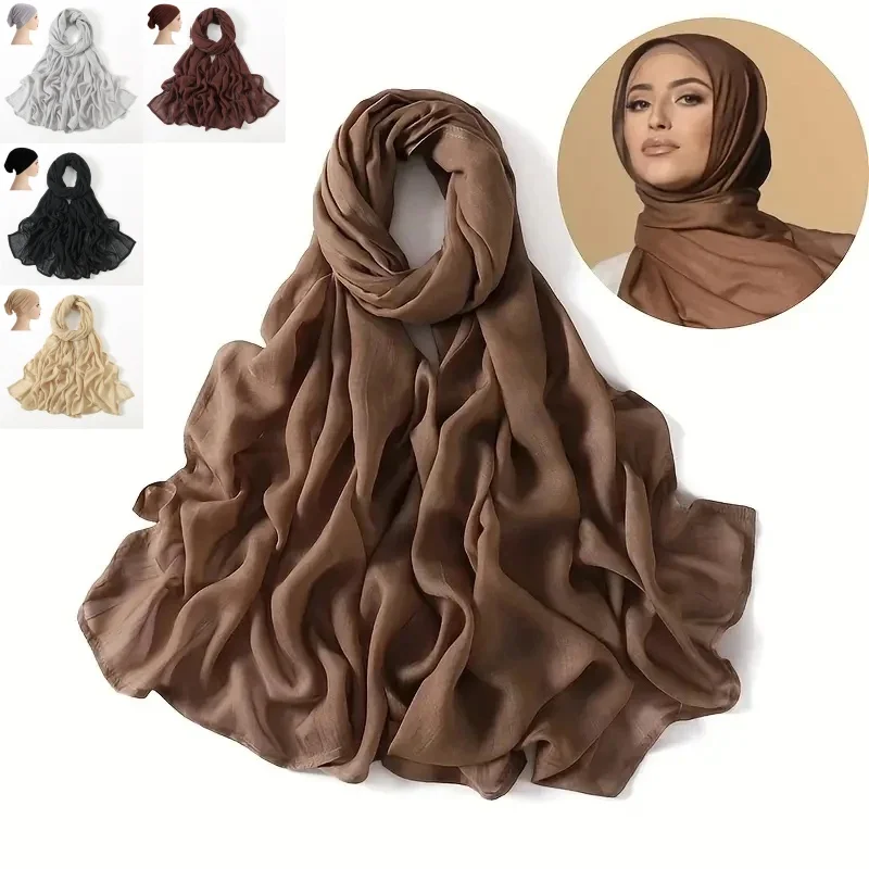 2Pcs/Set Hijab And Tube Undercap Combination Lady Viscose Muslim Women Scarf Solid Shawl And Base Cap Turbante