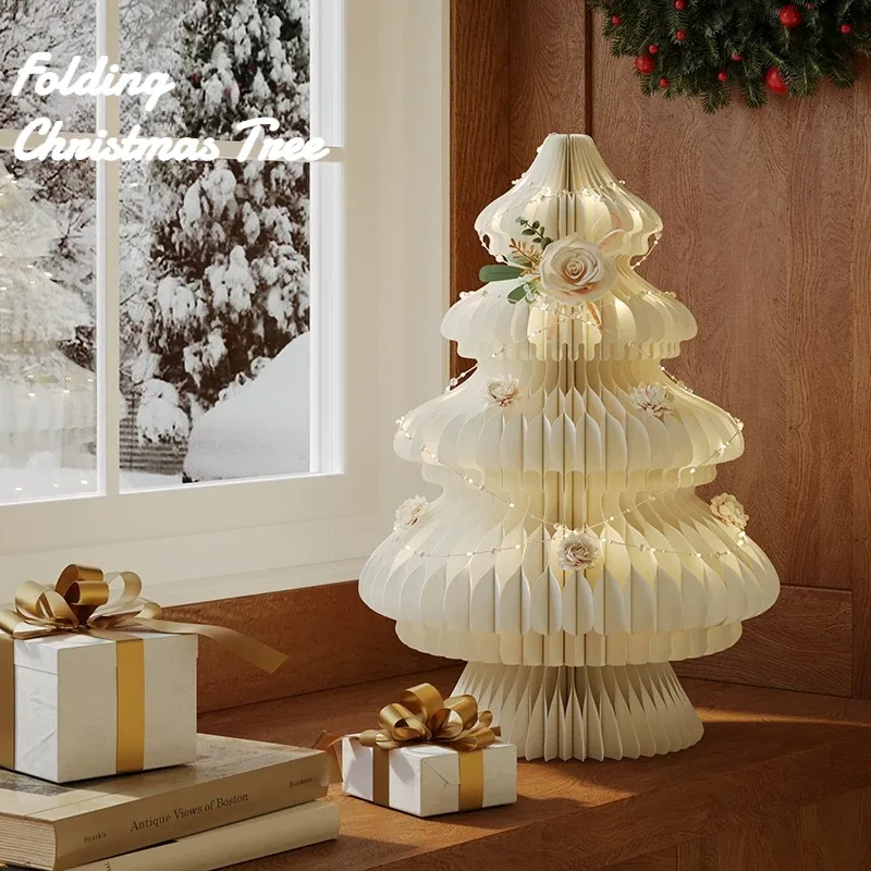 Handmade Christmas Tree Ornament Paper Honeycomb Ball Folding Christmas Tree 3D Home Decoration Wedding Desktop Ornament