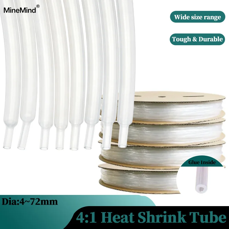 Dia.4/6/8/12/16/20/24/32/36/40/52/72mm Clear 4:1 Thick Glue Heat Shrink Tube Thermoresistant Tube Heat-shrinkable Cable Sleeve