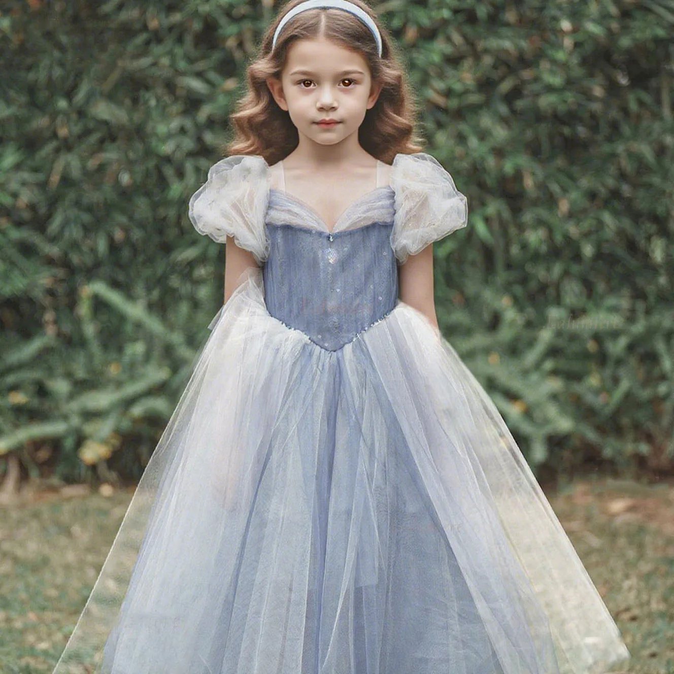 

Girl Princess Dress Long Mesh Children's Dress For Puff Sleeves Gown Festive Birthday Party Dress For Girl Weddings Prom Clothes