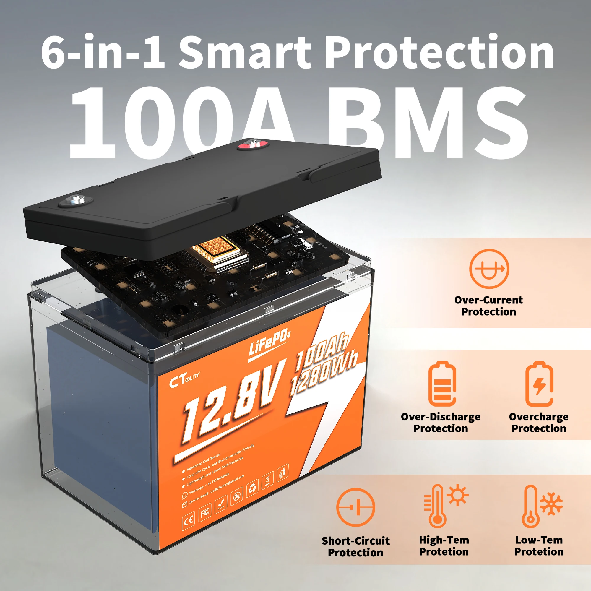 CTOLITY CT100-12 100000mAh 1280Wh 12.8V محطة طاقة محمولة مع بطارية تخزين الطاقة الشمسية الكهروضوئية للسياحة RVs #3