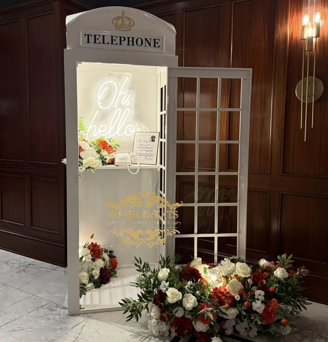 

Vintage Outdoor Antique London Telephone Booth British White Metal Phone Booth Telephone Box for Wedding Event Party Decoration