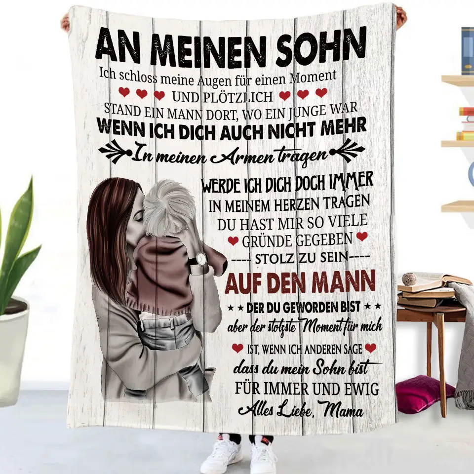 Flanelldecke mit deutschen Buchstaben „To My Daughter Son“, Weihnachtsgeschenk, warme Überwurfdecke für Bett, Sofa, Couch, Geburtstagsgeschenke, Heimkönigin – Detail 8