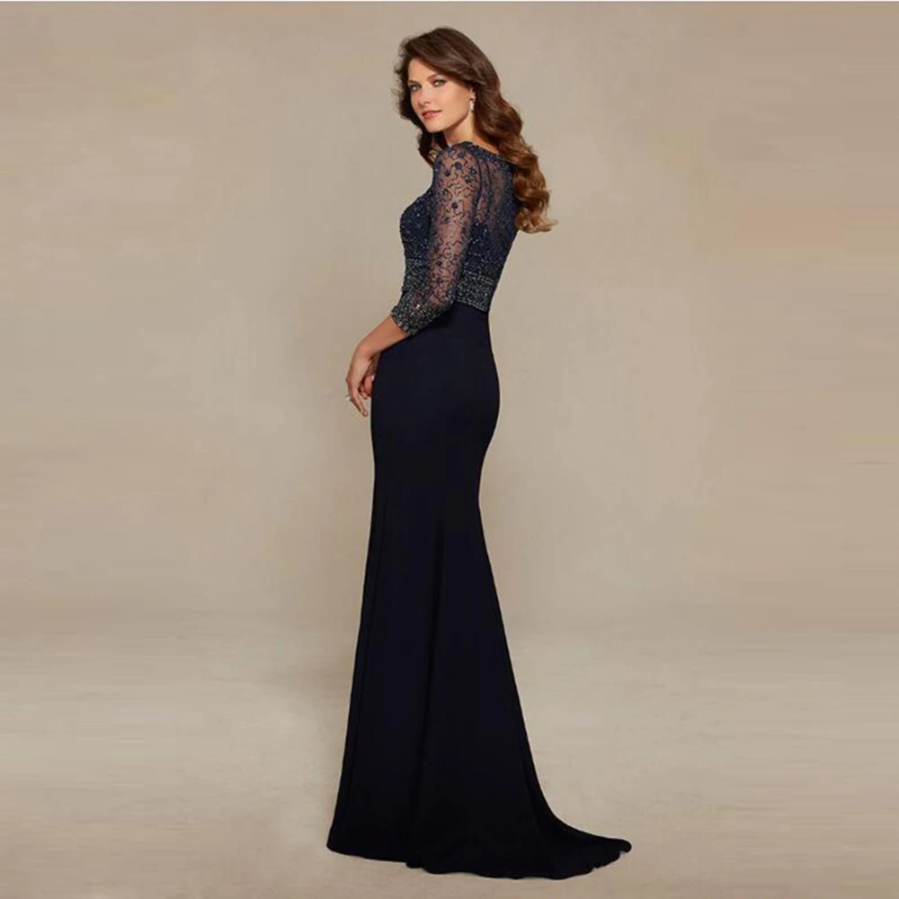 Brilhante lantejoulas contas mãe da noiva vestidos modestos 3/4 manga vestidos de convidados de casamento personalizado elegante chiffon vestido de baile