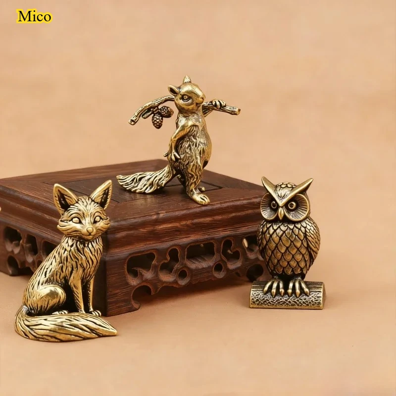 

Handmade Brass Owl & Squirrel Ornament, Boho Desktop Decor, Small Luxury Desk Decoration for Home