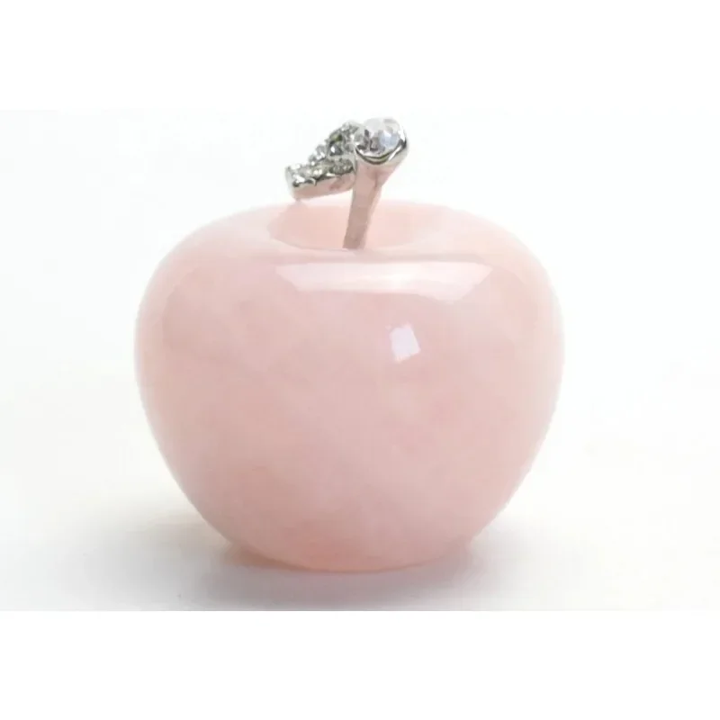 1.7 INCH Natural Chakra Semi-precious Stone Ornaments Crystal Reiki Healing Apple Statue with Alloy Leaf Home Decoration