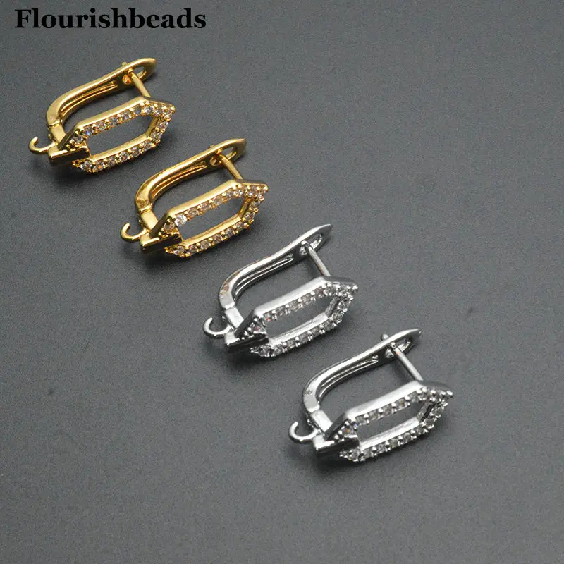 30pcs High Quality CZ Paved Anti-fading  Hollow Out Square Point Shape Gold Silver Color Earring Clasps Jewelry Accessories