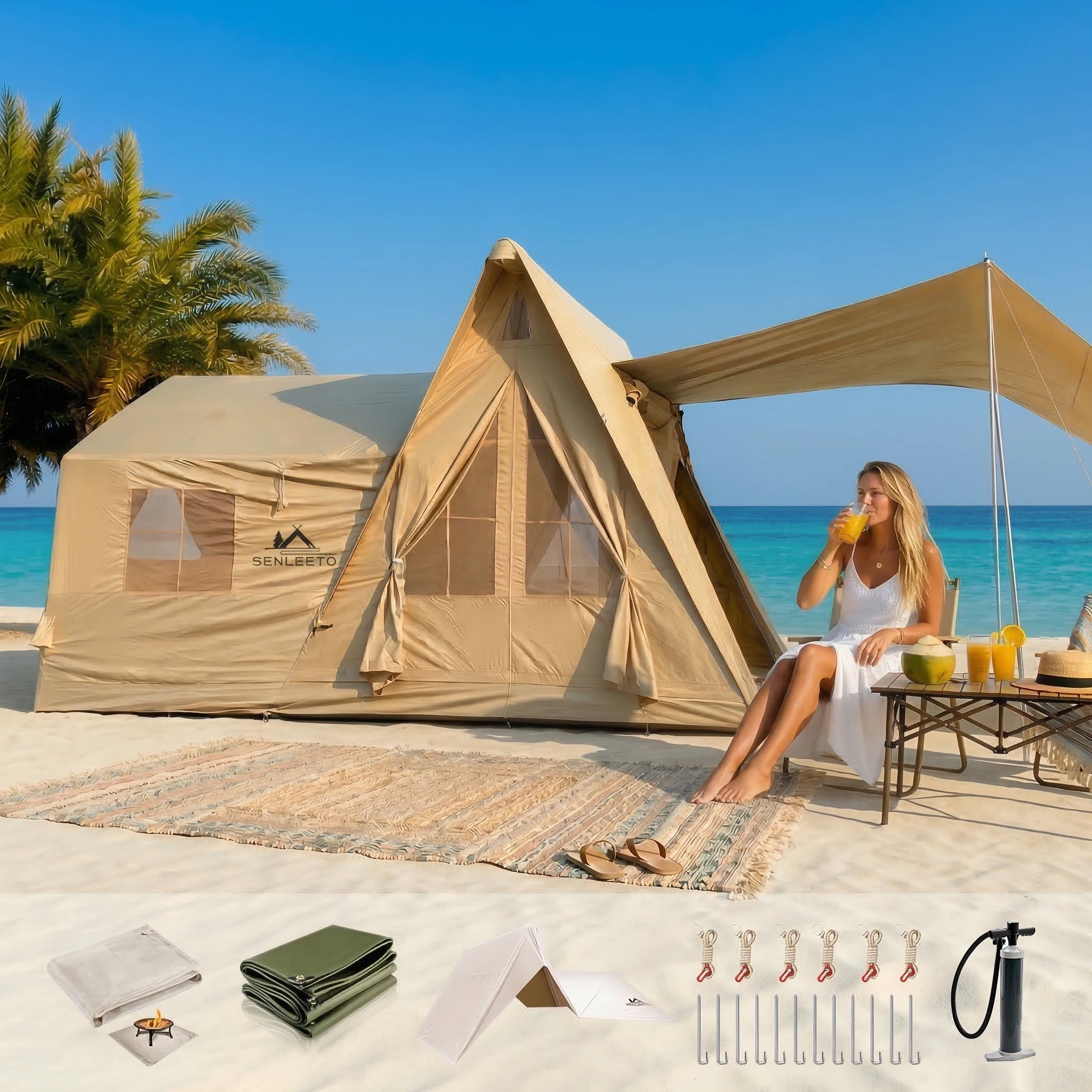 

Большая надувная палатка для детей 8–10 человек — 135 SQFT, надувные палатки для кемпинга, мгновенная установка, надувная палатка, 4 сезона, водонепроницаемая