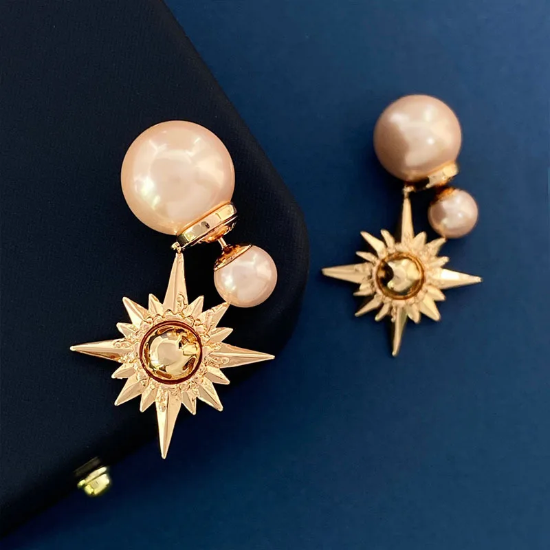 

Small and large pearl earrings for women, retro and light luxury Sunflower exaggerated star shaped exquisite jewelry